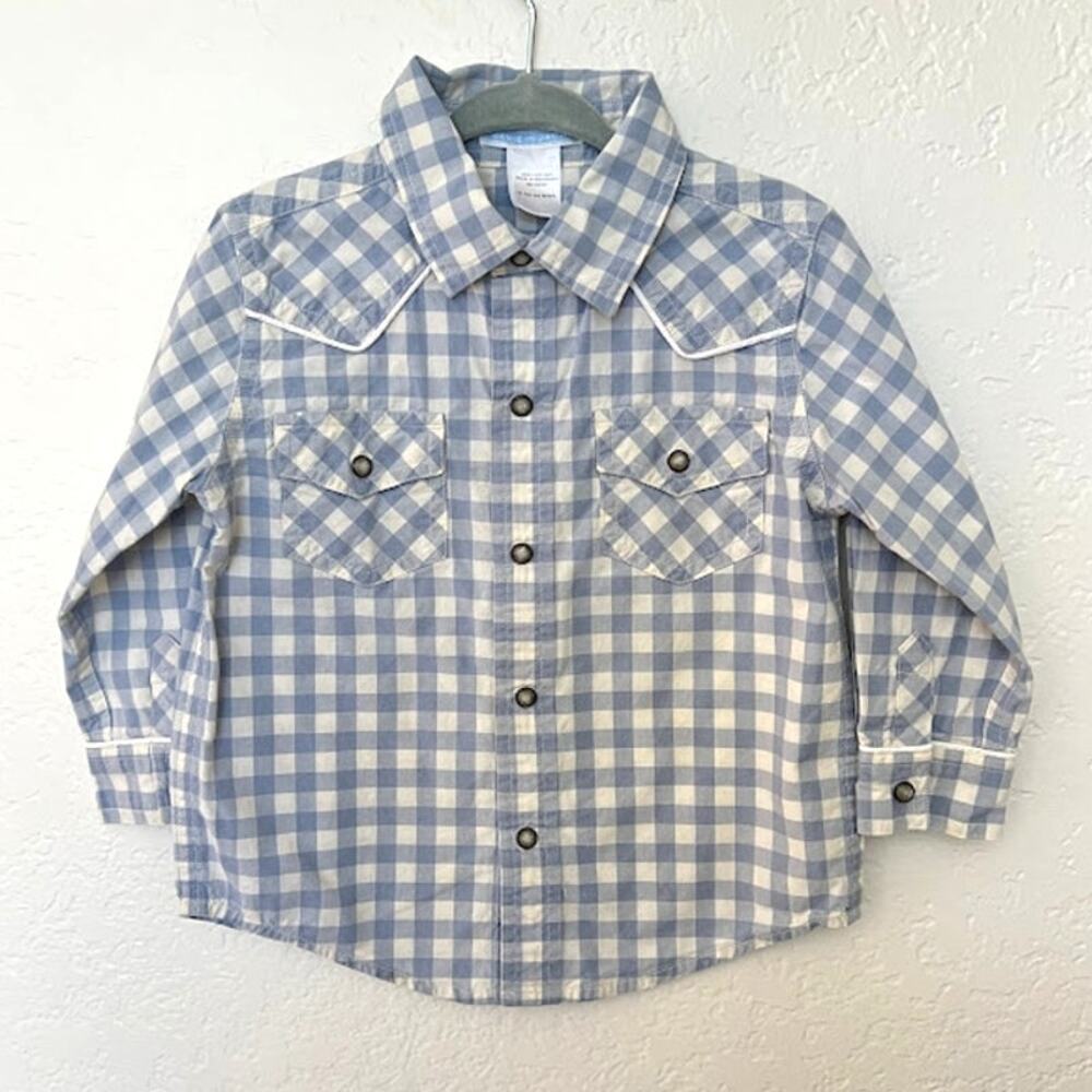 Janie and Jack Toddler Boys Gingham Print Shirt 18-24M Long Sleeve Pockets